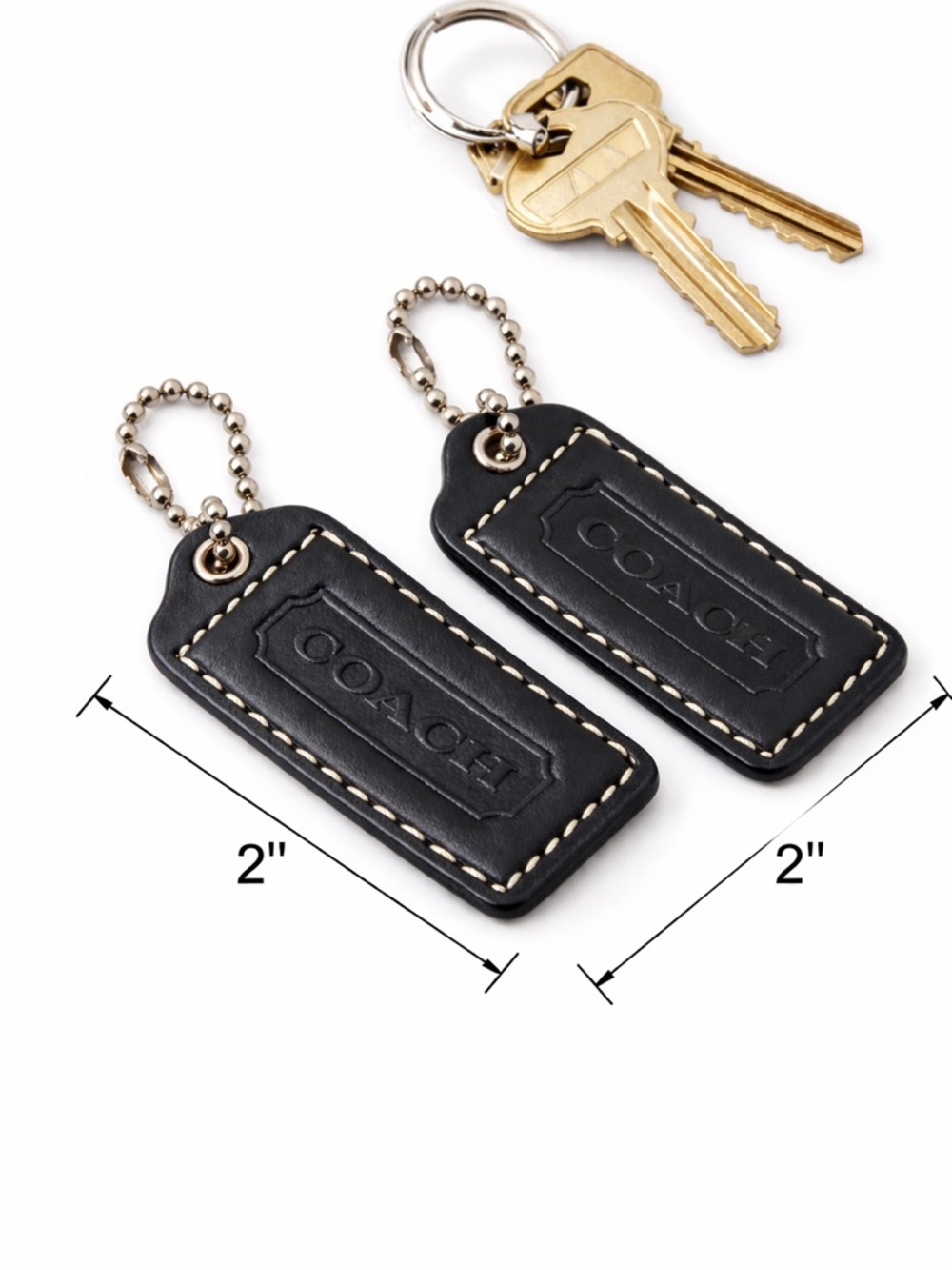 PAIR-Coach Black Leather Key Tag Duo with Contrasting Stitch